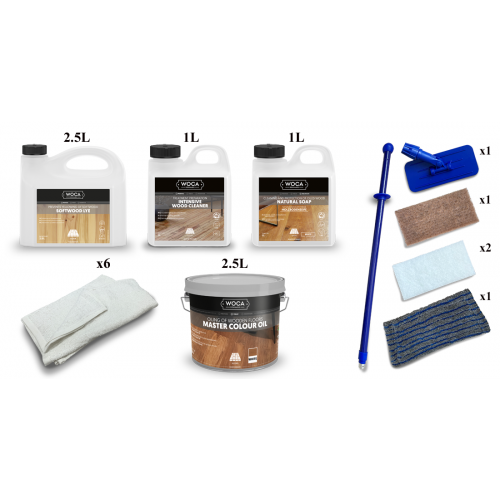 Kit Saving: DC001 (b) Woca softwood lye & Woca Master Colour Oil white Work by hand 0 to 15m2  (DC)